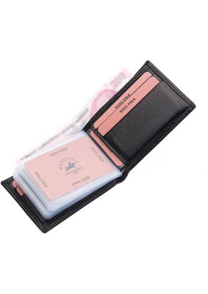 Hakiki Deri Kağıt Para ve Bol Şeffaf Kart Bölmeli Unisex Kartlık - Siyah fırsatları