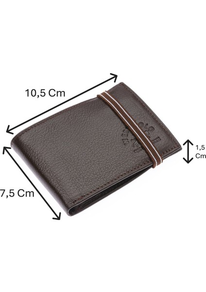 Hakiki Deri Kağıt Para ve Bol Şeffaf Kart Bölmeli Lastikli Unisex Kartlık - Kahverengi