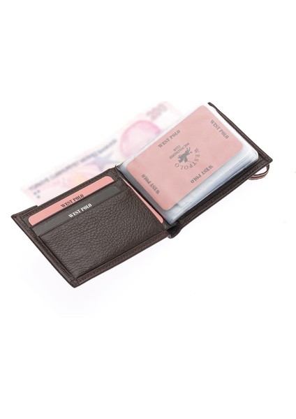 Hakiki Deri Kağıt Para ve Bol Şeffaf Kart Bölmeli Lastikli Unisex Kartlık - Kahverengi modelleri