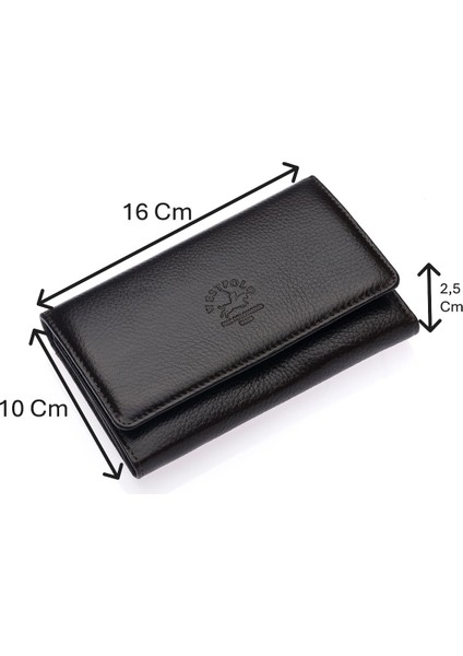 Tasha Kağıt Para ve Bol Kart Bölmeli Hakiki Deri Telefon Bölmeli Kadın Cüzdanı - Siyah