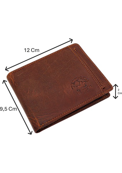 Hakiki Eskitme Deri Kağıt Para Bozuk Para ve Kartlık Bölmeli Erkek Cüzdan - G2 Taba