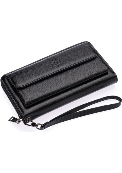 Daisy Unisex Hakiki Deri Kağıt Para ve Telefon Bölmeli Uzun Cüzdan, El Portföyü - Siyah fiyatları