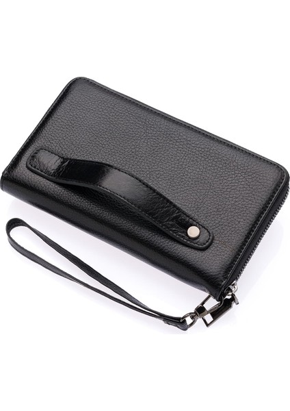 Daisy Unisex Hakiki Deri Kağıt Para ve Telefon Bölmeli Uzun Cüzdan, El Portföyü - Siyah indirimleri