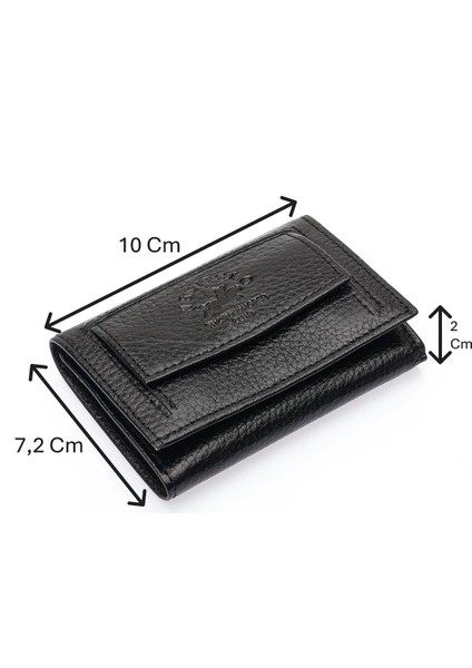 Unisex Hakiki Deri Bozuk Para ve Kağıt Para Bölmeli Cüzdan Kartlık - Siyah