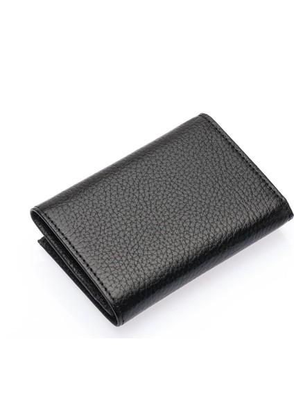 Unisex Hakiki Deri Bozuk Para ve Kağıt Para Bölmeli Cüzdan Kartlık - Siyah fırsatları