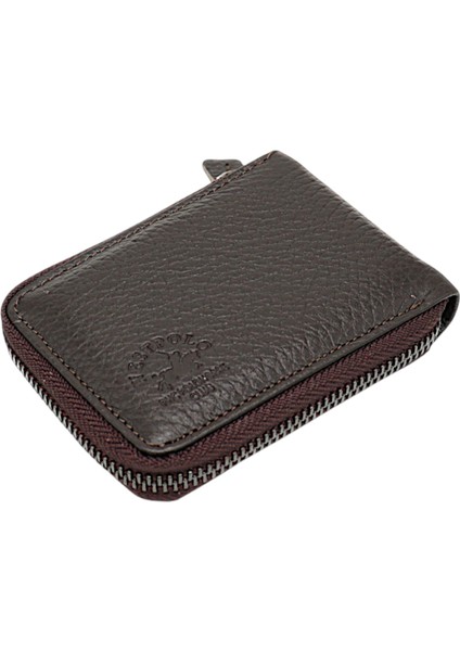 Hakiki Deri Kağıt Para ve Bol Şeffaf Kart Bölmeli, Fermuarlı Unisex Kartlık - Kahverengi fiyatları