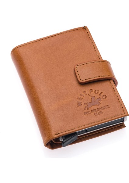 Hakiki Eskitme Deri Mekanizmalı, Kağıt Para Bölmeli ve Patlı Unisex Cüzdan Kartlık - Taba fiyatları