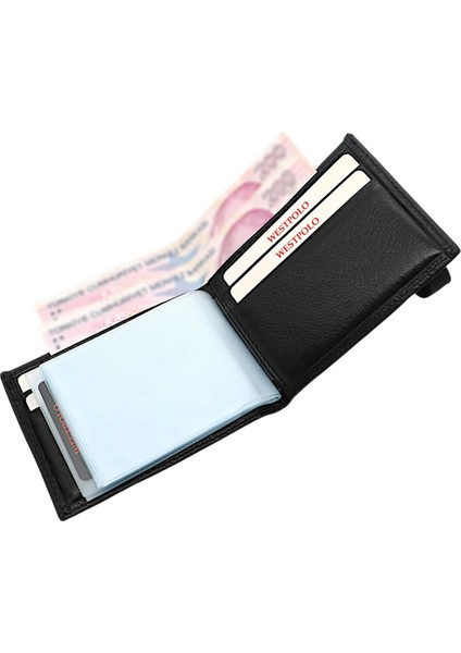 Hakiki Deri Kağıt Para ve Bol Şeffaf Kart Bölmeli Lastikli Unisex Kartlık - Siyah indirimleri