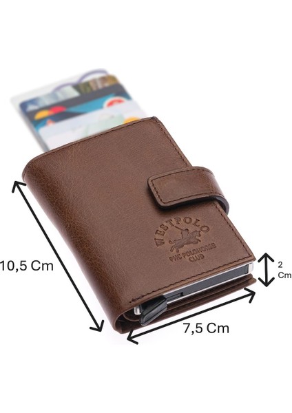 Hakiki Eskitme Deri Mekanizmalı, Kağıt Para Bölmeli ve Patlı Unisex Cüzdan Kartlık-Tg Kahve