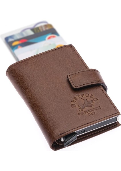 Hakiki Eskitme Deri Mekanizmalı, Kağıt Para Bölmeli ve Patlı Unisex Cüzdan Kartlık-Tg Kahve indirimleri