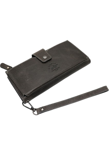 Hakiki Eskitme Deri El ve Omuz Askılı El Bandlı ve Telefon Bölmeli Kadın Cüzdanı - Gri fiyatları