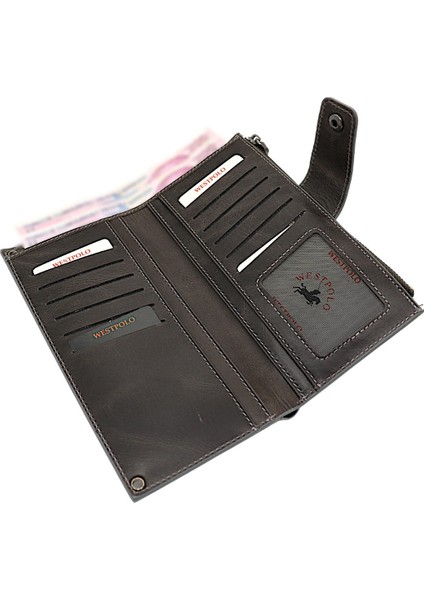 Hakiki Eskitme Deri El ve Omuz Askılı El Bandlı ve Telefon Bölmeli Kadın Cüzdanı - Gri fırsatları