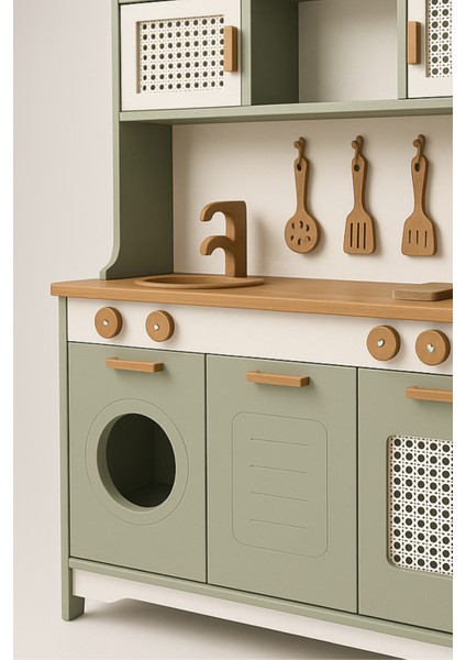 Mini Şef Ahşap Mutfak 12 Parça Servis Seti ve Led Hediyeli modelleri