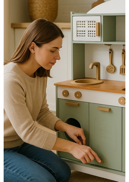 Mini Şef Ahşap Mutfak 12 Parça Servis Seti ve Led Hediyeli indirimleri