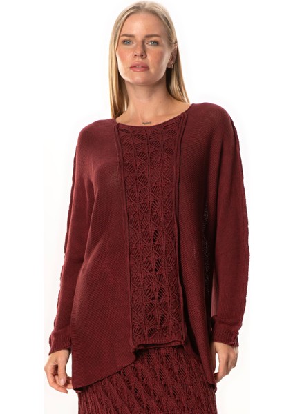 Uzun Kol Elvan Sonbahar ve Kışlık Triko Bluz Bordo Brd