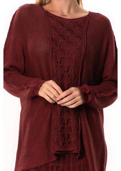 Uzun Kol Elvan Sonbahar ve Kışlık Triko Bluz Bordo Brd modelleri