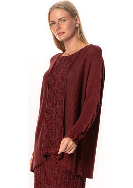 Uzun Kol Elvan Sonbahar ve Kışlık Triko Bluz Bordo Brd fırsatları