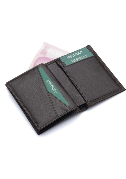 Hakiki Deri Kağıt Para ve Kart Bölmeli Erkek Cüzdanı - Kahverengi fırsatları