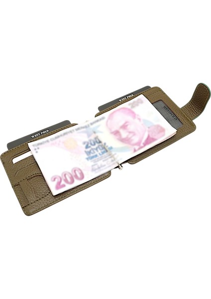 Hakiki Eskitme Deri Kuşaklı Kağıt Para Klipsli Unisex Kartlık - Yeşil-Haki fırsatları
