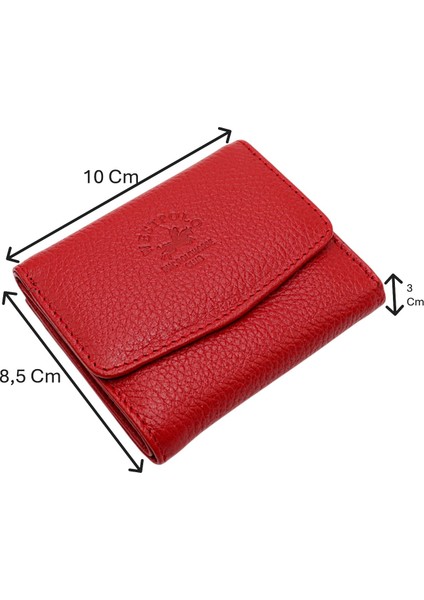 Hakiki Deri Kağıt Para, Bozuk Para ve Bol Kart Bölmeli Kadın Cüzdan - Kırmızı