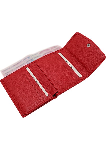 Hakiki Deri Kağıt Para, Bozuk Para ve Bol Kart Bölmeli Kadın Cüzdan - Kırmızı modelleri