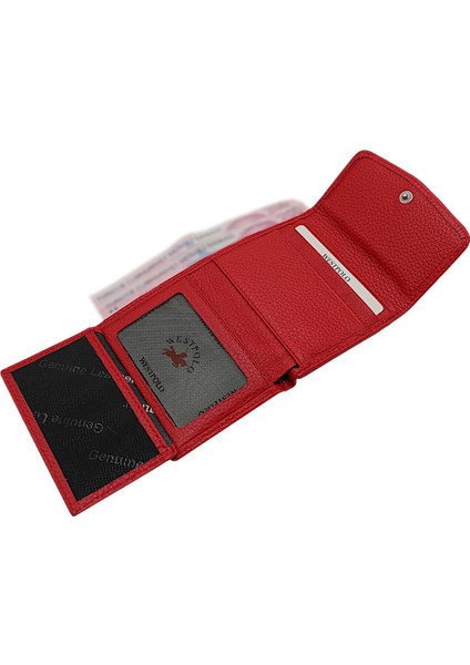 Hakiki Deri Kağıt Para, Bozuk Para ve Bol Kart Bölmeli Kadın Cüzdan - Kırmızı fırsatları