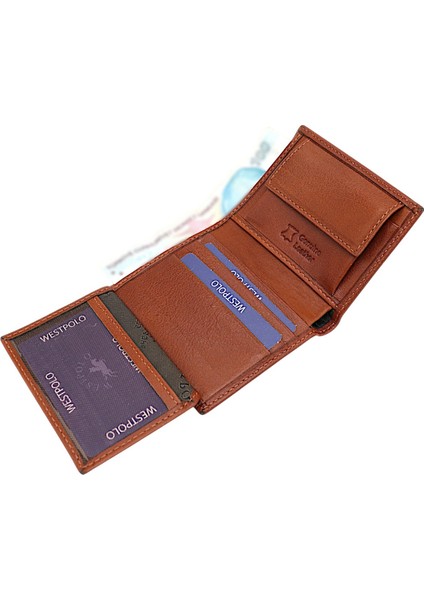 Chace Hakiki Deri Kağıt Para ve Bozuk Para Bölmeli Küçük Erkek Cüzdanı - Taba fırsatları