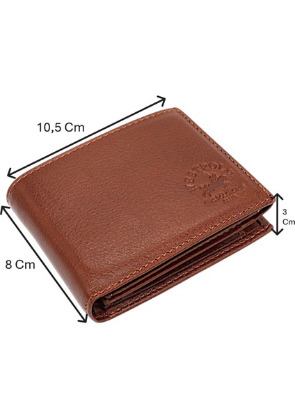 Hakiki Deri Kağıt Para, Bozuk Para ve Bol Kart Bölmeli Patlı Erkek Cüzdanı - Taba