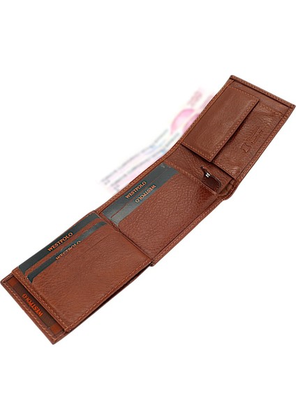 Hakiki Deri Kağıt Para, Bozuk Para ve Bol Kart Bölmeli Patlı Erkek Cüzdanı - Taba indirimleri