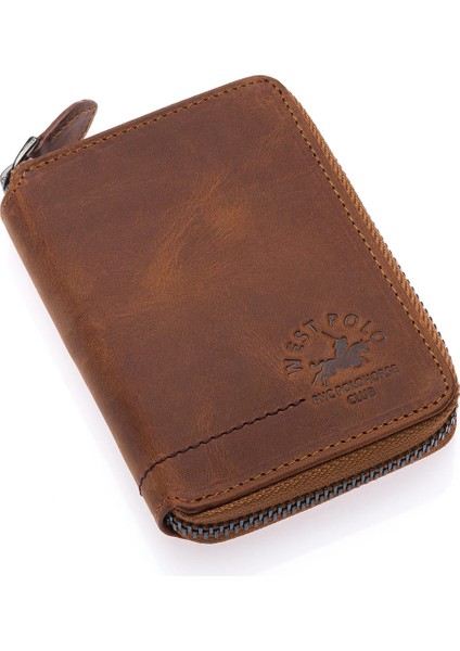 Hakiki Eskitme Deri Kağıt Para ve Bol Kart Bölmeli Fermuarlı Unisex Cüzdan - G2 Taba fiyatları