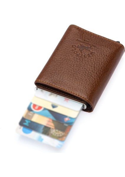 Mories Unisex Hakiki Guti Deri Kağıt Para Bölmeli ve Mekanizmalı Cüzdan Kartlık - Fındık fırsatları