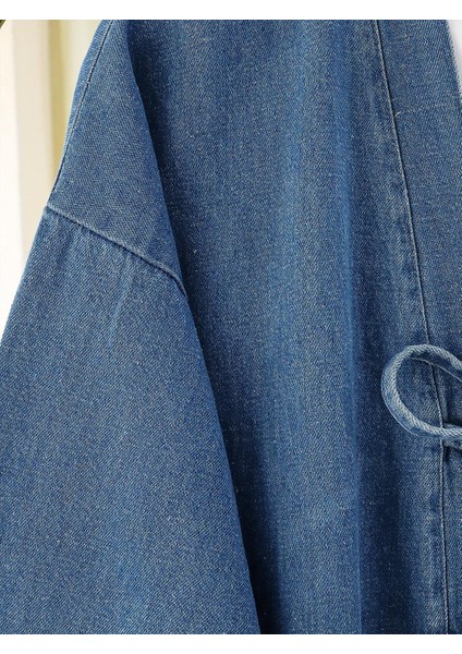 Önü Bağlamalı Cepli Pantolonlu Kot Kimono Takım modelleri