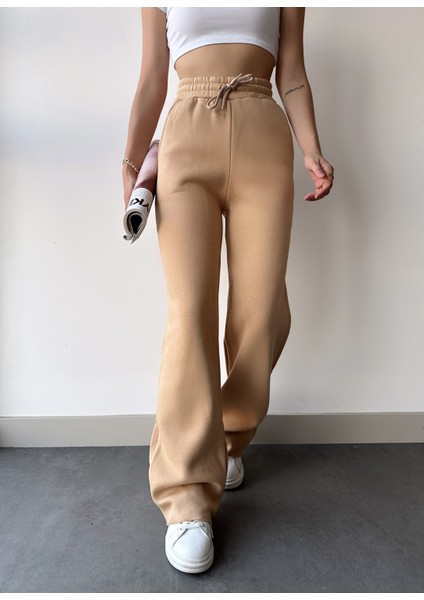 Kadın Bej Içi Polarlı Kışlık Bağcıklı Yüksek Bel Bol Paça Eşofman Altı indirimleri