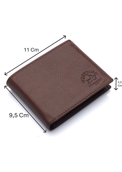 Hakiki Deri Kağıt Para, Bozuk Para ve Bol Kart Bölmeli Erkek Cüzdanı - Kahverengi