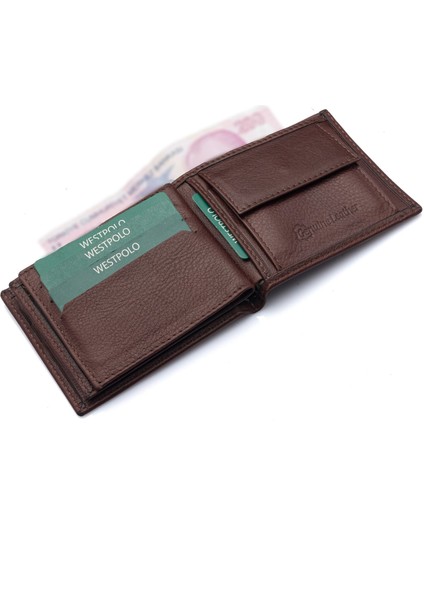 Hakiki Deri Kağıt Para, Bozuk Para ve Bol Kart Bölmeli Erkek Cüzdanı - Kahverengi modelleri