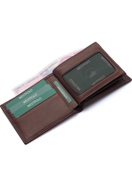 Hakiki Deri Kağıt Para, Bozuk Para ve Bol Kart Bölmeli Erkek Cüzdanı - Kahverengi indirimleri