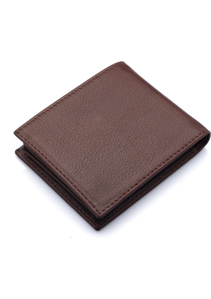 Hakiki Deri Kağıt Para, Bozuk Para ve Bol Kart Bölmeli Erkek Cüzdanı - Kahverengi