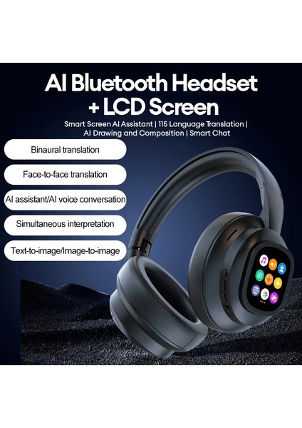 Aı Akıllı Bluetooth LCD Dokunmatik Ekran Kulaklık 155 Dil Çeviri, Yapay Zekâ Asistan, Mikrofonlu modelleri