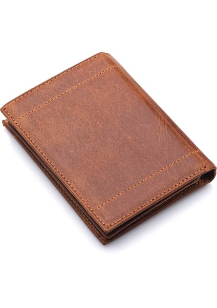 Hakiki Eskitme Deri Kağıt Para ve Kart Bölmeli Erkek Cüzdanı - Kızıl Taba indirimleri