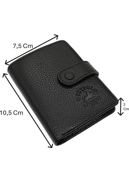 Hakiki Deri Kağıt Para ve Şeffaf Bol Kart Bölmeli Patlı Unisex Kartlık Cüzdan - Siyah
