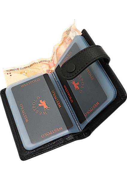 Hakiki Deri Kağıt Para ve Şeffaf Bol Kart Bölmeli Patlı Unisex Kartlık Cüzdan - Siyah fırsatları