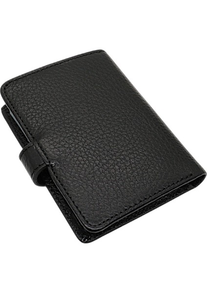 Hakiki Deri Kağıt Para ve Şeffaf Bol Kart Bölmeli Patlı Unisex Kartlık Cüzdan - Siyah
