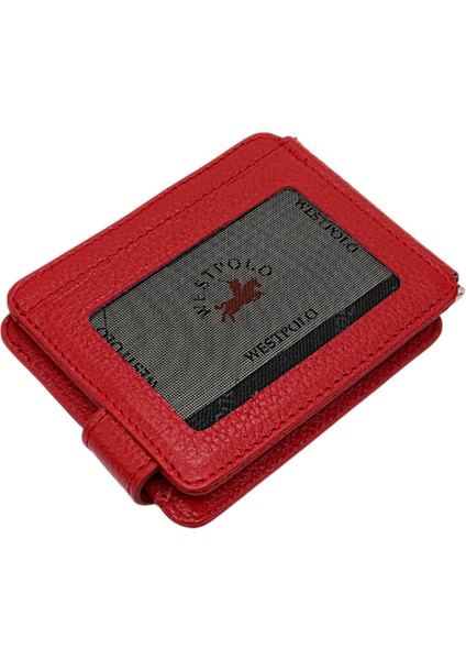 Hakiki Deri Çift Taraflı Kullanıma Uygun Kuşaklı Kağıt Para Klipsli Unisex Kartlık-Kırmızı indirimleri