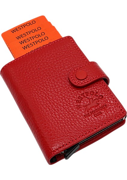 Grimm Bozuk Para ve Bol Kart Bölmeli Unisex Hakiki Deri Mekanizmalı Kartlık - Kırmızı modelleri