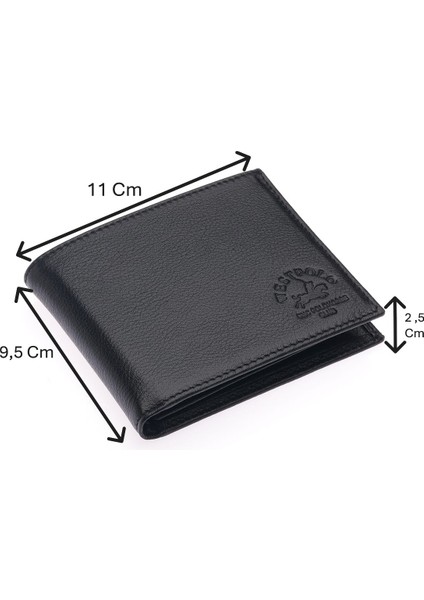 Hakiki Deri Kağıt Para ve Bol Kart Bölmeli Erkek Cüzdanı - Siyah