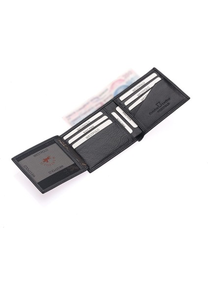Hakiki Deri Kağıt Para ve Bol Kart Bölmeli Erkek Cüzdanı - Siyah fırsatları
