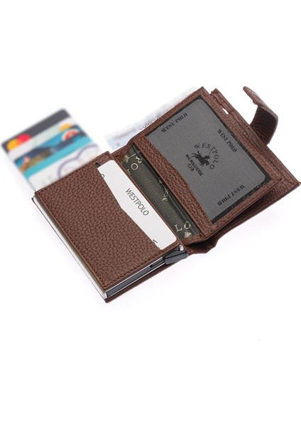 Hakiki Deri Mekanizmalı, Kağıt Para Bölmeli ve Patlı Unisex Cüzdan Kartlık - Taba fırsatları