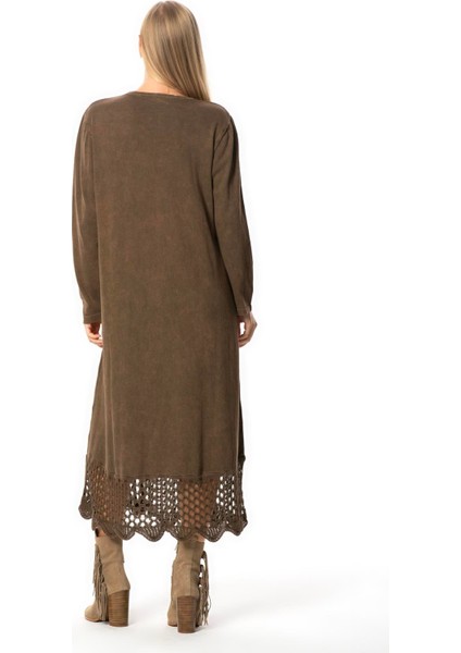 Uzun Kol Sena Etnik Desenli Sonbahar ve Kışlık Uzun Triko Elbise Kahve Khv fiyatları