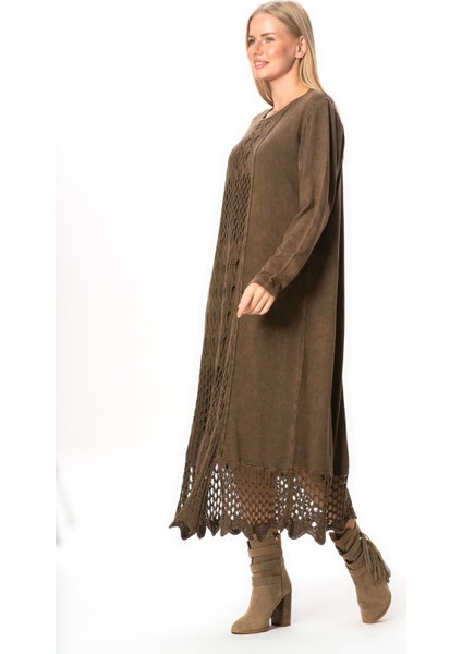 Uzun Kol Sena Etnik Desenli Sonbahar ve Kışlık Uzun Triko Elbise Kahve Khv fırsatları