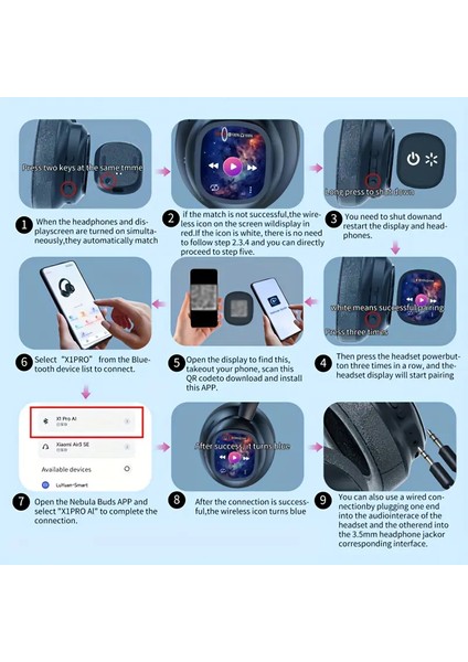 Aı Akıllı Bluetooth LCD Dokunmatik Ekran Kulaklık 155 Dil Çeviri, Yapay Zekâ Asistan, Mikrofonlu